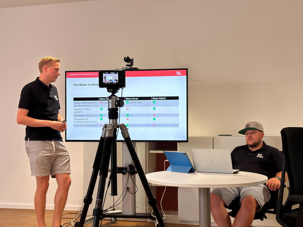 GDGKarlsruhe's tweet photo. 🎉 Exciting evening at the event hosted by @thinktecture! @jahr_patrick and @christianliebel rocked the stage with their insightful presentation on Blazor WebAssembly and seamless integration with Project Fugu APIs. 🐡 #blazor #projectfugu #fugu #webcapabilities #gdg https://t.co/Qp0lqBghfj