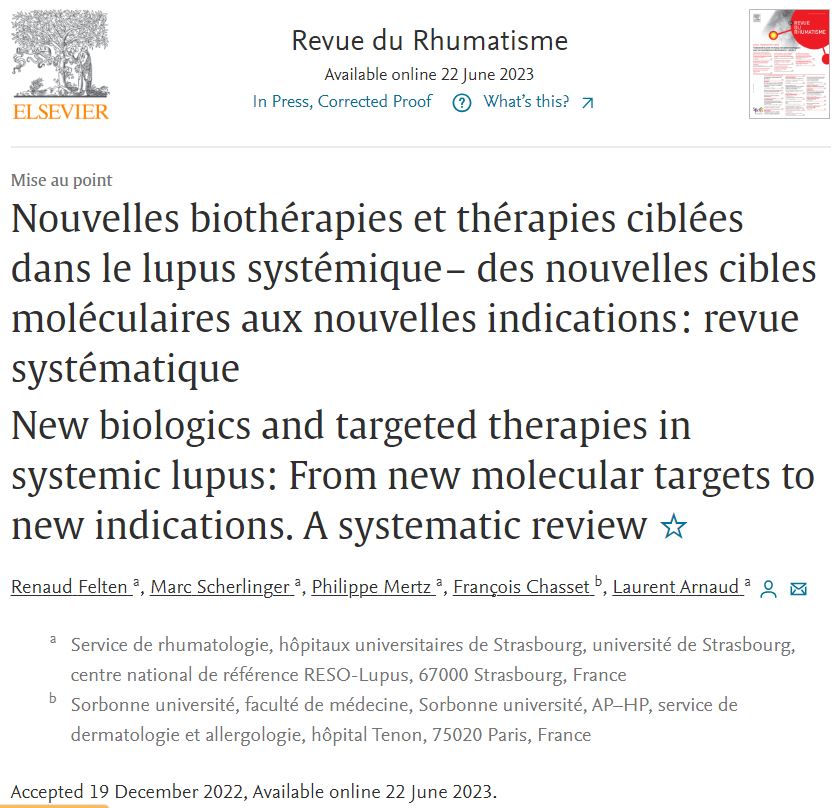 😍👍Envie de vous remettre à jour dans les traitements du #lupus systémique actuels et à venir❓
Ne manquez pas notre revue systématique 📰, publié dans #JointBoneSpine et ici traduite en Français, en version gratuite ! 🤩
⏩authors.elsevier.com/a/1hOtr49-Jvo5…
<a href="/Jeunesrhumato/">Section REF</a> <a href="/AJInternistes/">AJI</a>