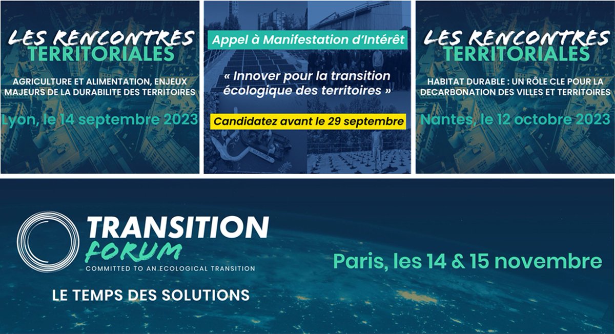 [NOS PROCHAINS RENDEZ-VOUS]

Rencontres territoriales de Lyon - s'inscrire : bit.ly/3JTNDCk
AMI - candidater : lnkd.in/d_EcJYRZ
Rencontres territoriales de Nantes - s'inscrire : bit.ly/3O9WDWB
TRANSITION FORUM - s'inscrire : bit.ly/3PT3uVN