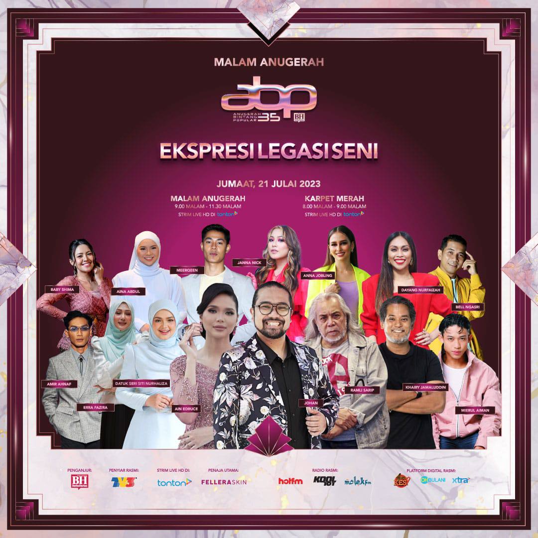 NST_Online's tweet photo. The big night is nearly here! The ABPBH 35 Awards ceremony will take place on July 21 2023 and scheduled to begin at 8pm. Watch live on TV3 or stream via HD on TONTON.
#ABPBH35
#EkspresiLegasiSeni
#BH
#BHOnline
#TV3
#FelleraSkin
#UndiABPBH https://t.co/2kDsjKqpFY