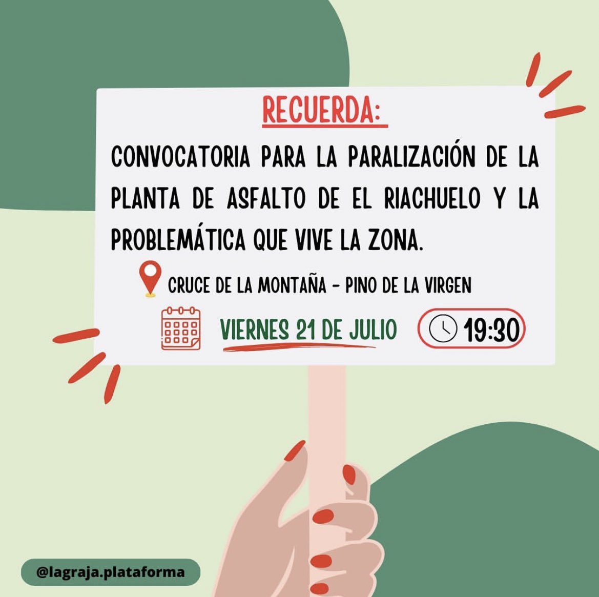 ¿Planta de asfalto en El Riachuelo? No gracias.

Las vecinas del Paso convocan una reunión hoy a las 19:30 en el cruce de la montaña -Pino de La Virgen.