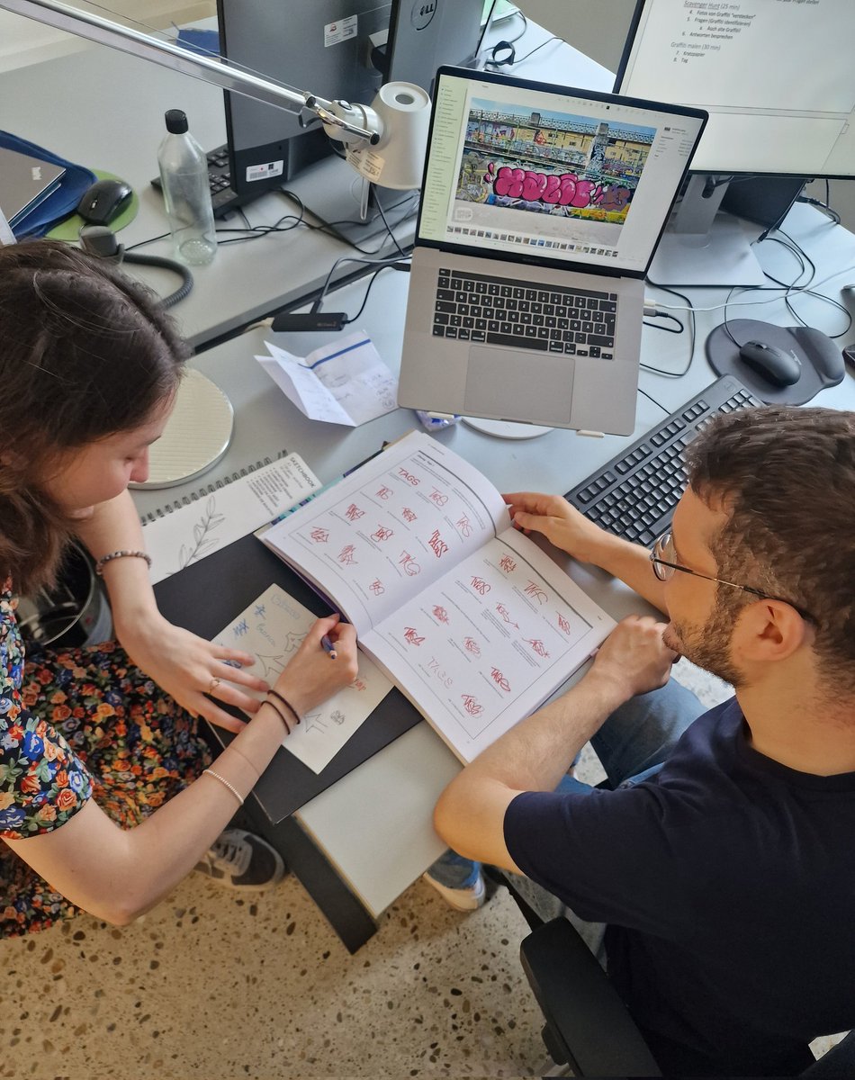 Working with @maxcarlons (@projectINDIGOeu) and our intern on #Graffiti designs for #KinderUni! 🖼️🎨🖍️ @univienna @ACDH_OeAW @oeaw @HeritageAustria #dh #DigitalHumanities #Vienna