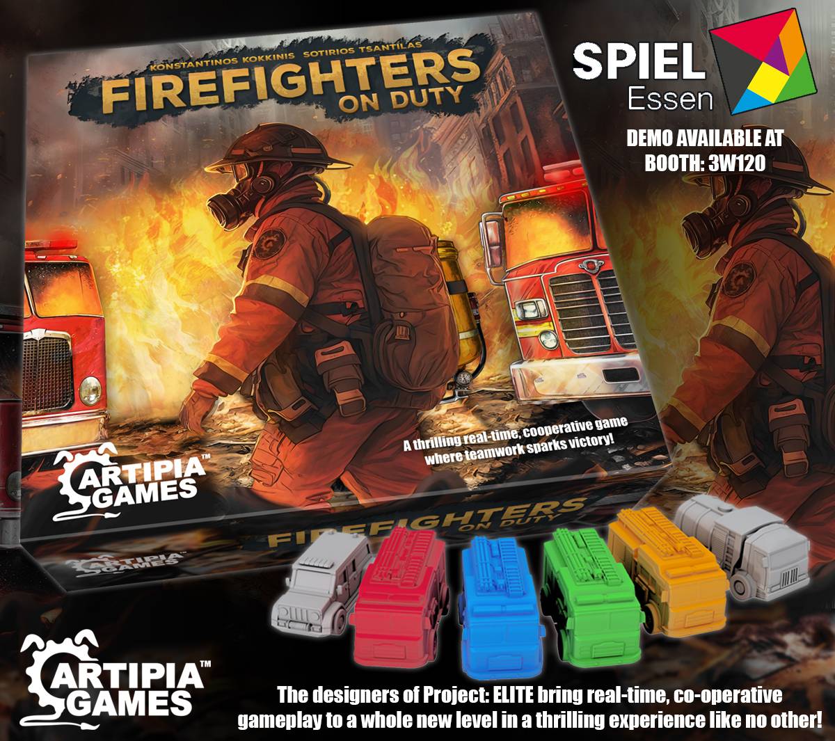 From the designer-duo that brought you Project: ELITE, Firefighters on Duty takes real-time, co-operative gameplay to a whole new level! The game will be available to demo at Spiel'23 and will be launched on Kickstarter in November 2023. tinyurl.com/FirefightersOn…