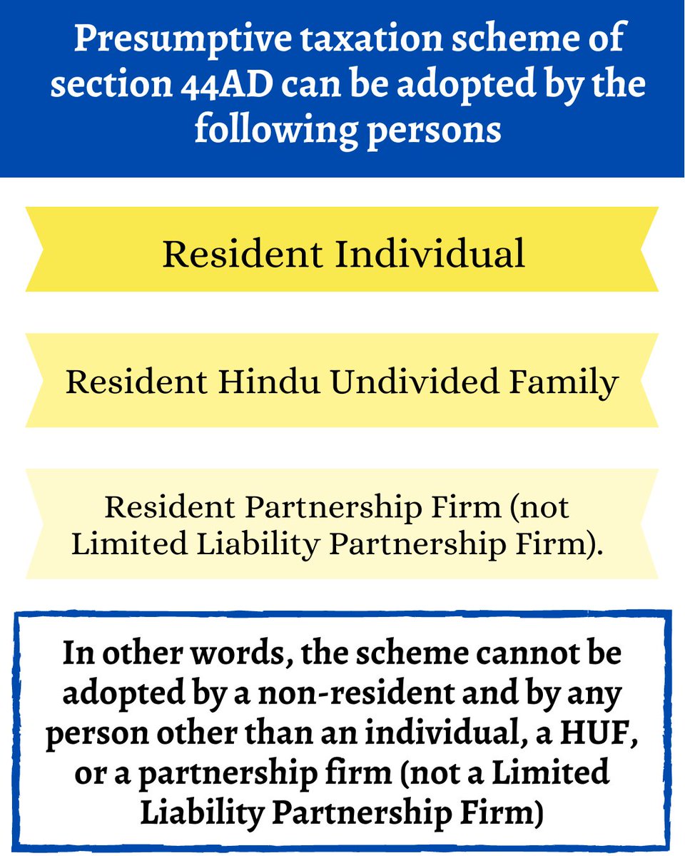 caindurg's tweet photo. Who Can Adopt the Presumptive Taxation Scheme under Section 44AD?

#tax #taxes #taxation #section44AD #incometax #incometaxreturn https://t.co/obRCfyPEJ1