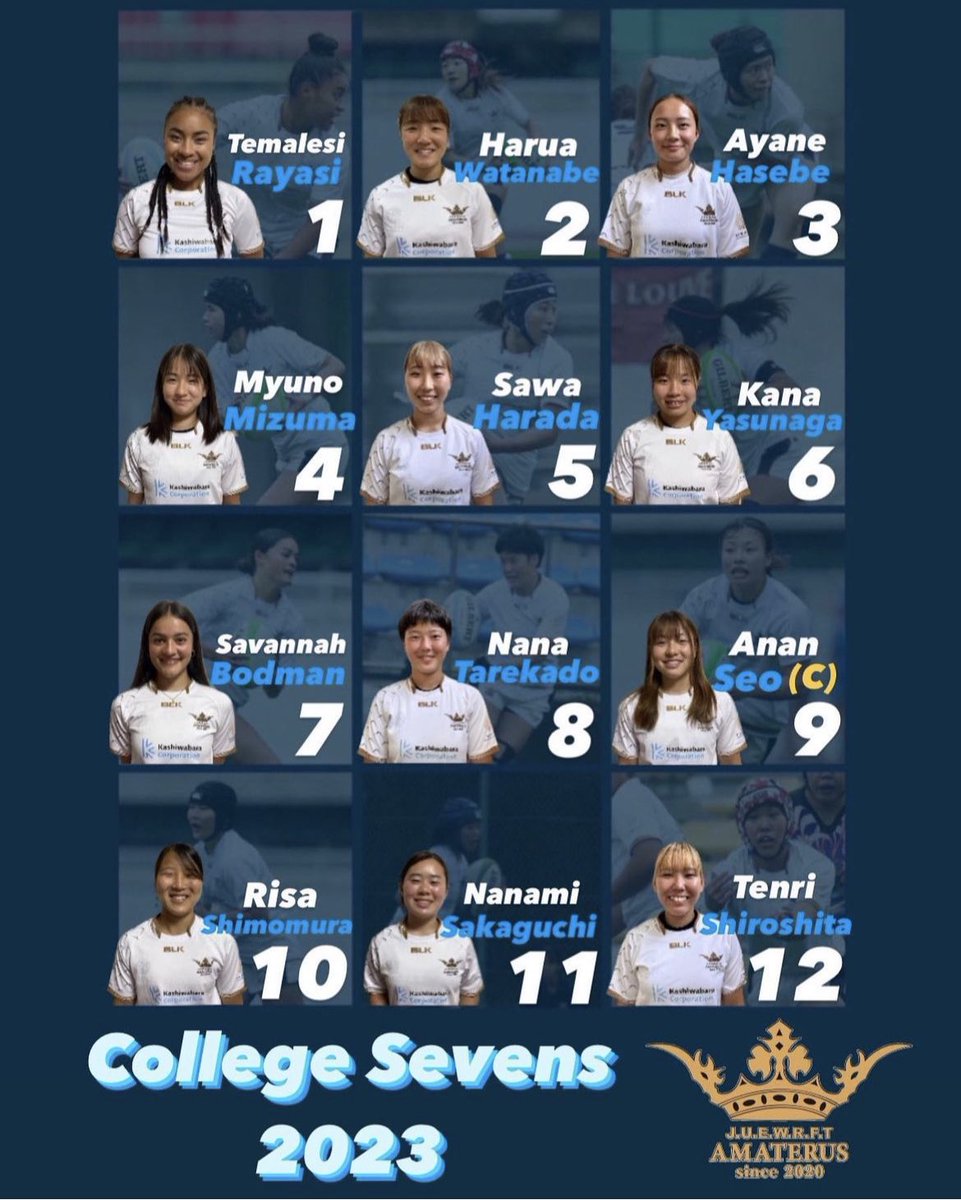 👑🏉試合情報🏉👑

7月22〜23日に立正大学で行われる
College Sevens 2023の登録メンバーです

4年生と一緒に闘う最後の7人制の大会👑
AMATERUSらしさを存分に発揮して全力で楽しんで頑張ります。
応援よろしくお願いします！

#日本経済大学女子ラグビー部
#AMATERUS #collegesevens