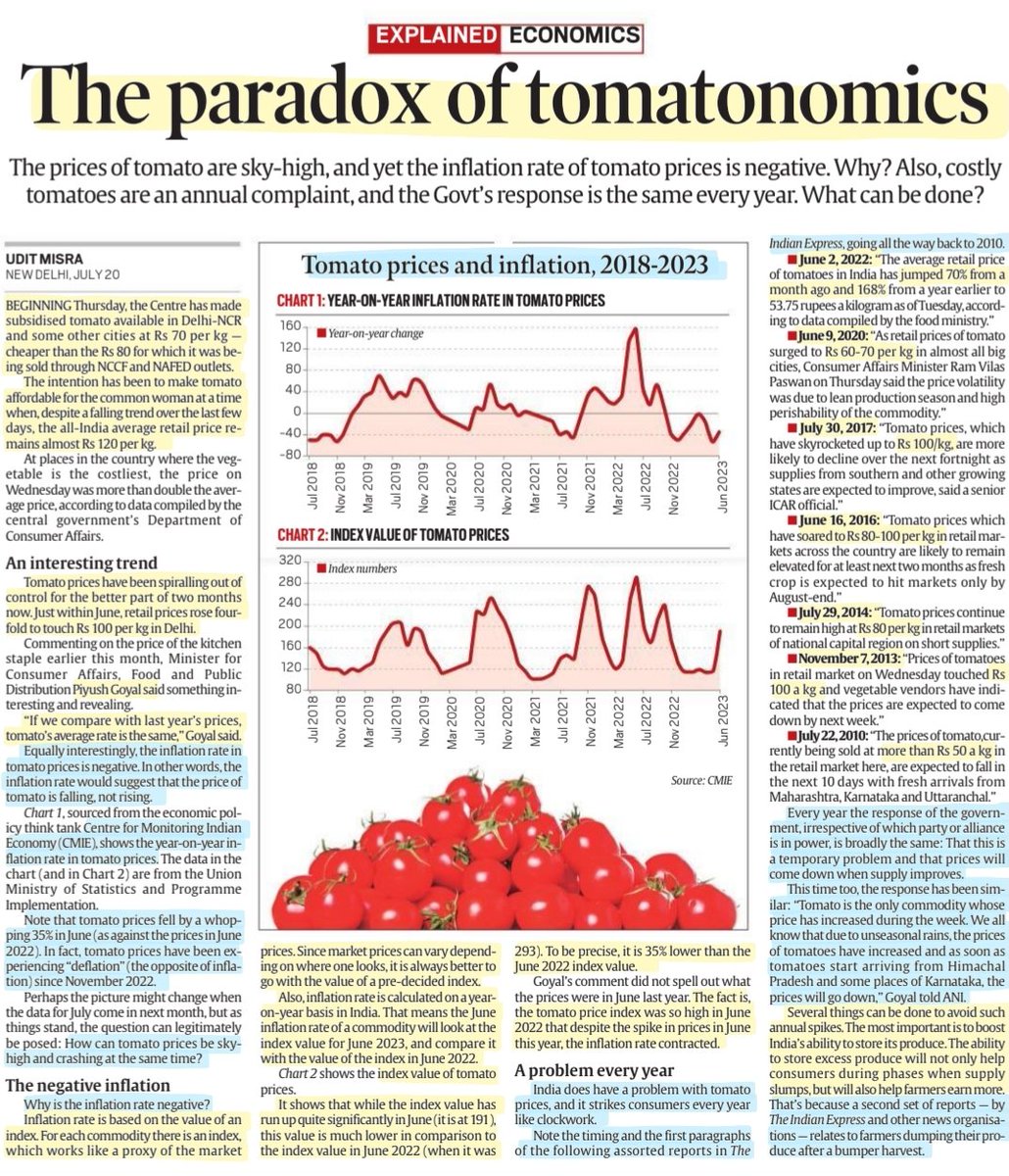 'The Paradox of Tomatonomics'
: Explained

#TomatoPrice #tomatopricehike #Tomato 
#agriculture #rabi #Kharif 
#RBI
#Food 
#economics 

#UPSC #UPSC2023
#UPSC_Aspirants 

Source: IE