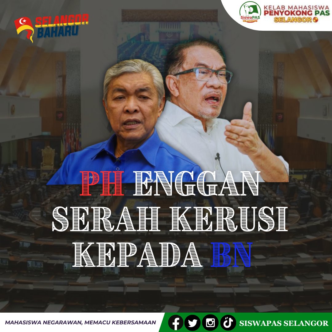 SiswaPAS_Sel's tweet photo. [BN TIDAK DICALONKAN]

Pada PRN akan datang, Perikatan Nasional dan koalisi PH-BN akan bersaing di enam negeri, termasuk Selangor. Selangor mempunyai 56 kerusi DUN yang dipertaruhkan dan salah seorang wakil ADUN akan menjadi Menteri Besar yang berpotensi. 

(1/10) https://t.co/U7Uu2vo3cw
