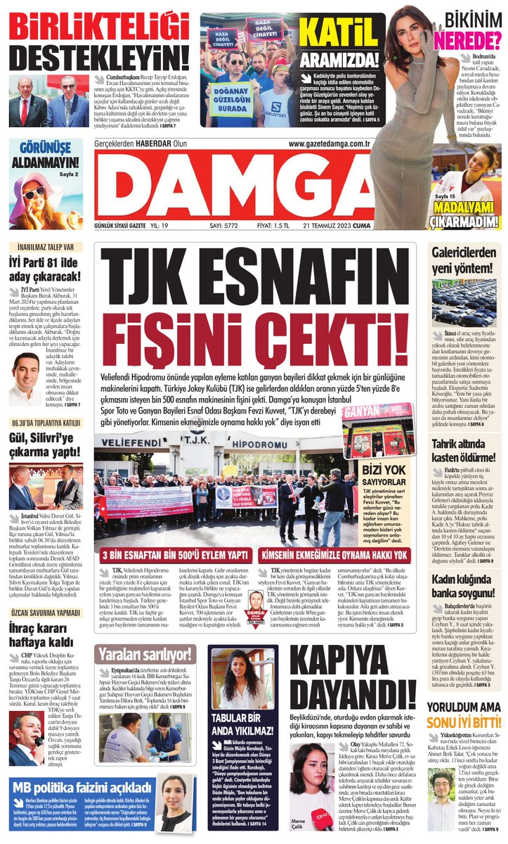 gazetedamga's tweet photo. DAMGA 21 Temmuz 2023 Cuma Manşeti

TJK esnafın fişini çekti https://t.co/9Y3cHhHu3n

Gazetemizi okumak için tıklayınız https://t.co/4NhakNAANc