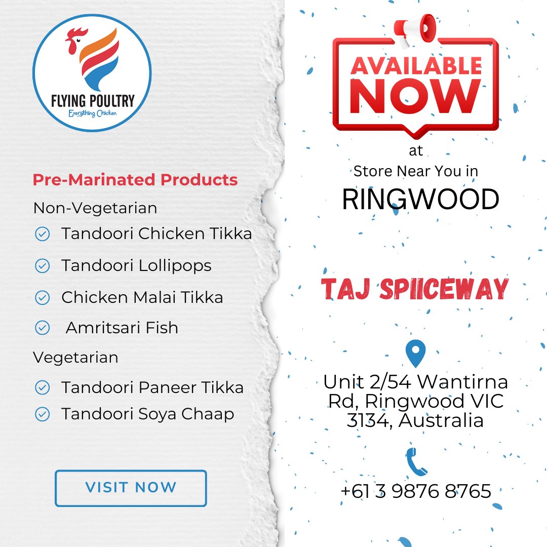 Our Pre-Marinated Products are Availiable at Store near you in RINGWOOD at TAJ SPIICEWAY Address: Unit 2/54, Wantirna Rd, Ringwood VIC 3134 AUSTRALIA Phone: +61 3 9876 8765 Visit Now TAJ SPIICEWAY #MELBOURNE #TrendingNow #melbourne #shareus #Australia #sydney #reels #beconnected