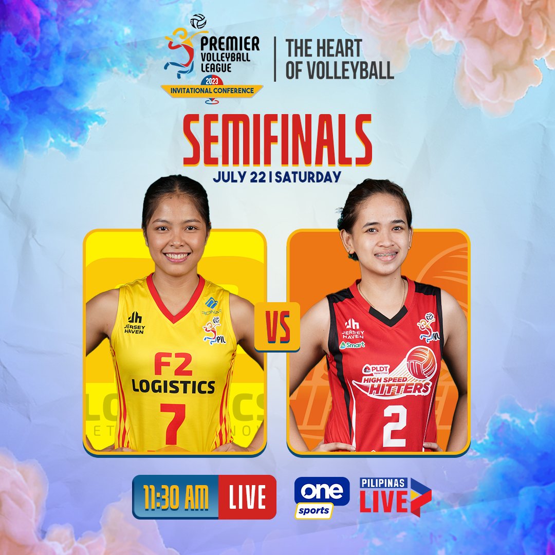 OneSportsPHL's tweet photo. The semis race is heating up! 🔥 

Chery Tiggo and Choco Mucho’s classification match will get things going at 9:00 a.m. followed by an exciting triple serving of semifinal action LIVE on One Sports and Pilipinas Live! 🏐

#PVL2023 #TheHeartofVolleyball #PVLonOneSports https://t.co/qk5Gqwv0Mu