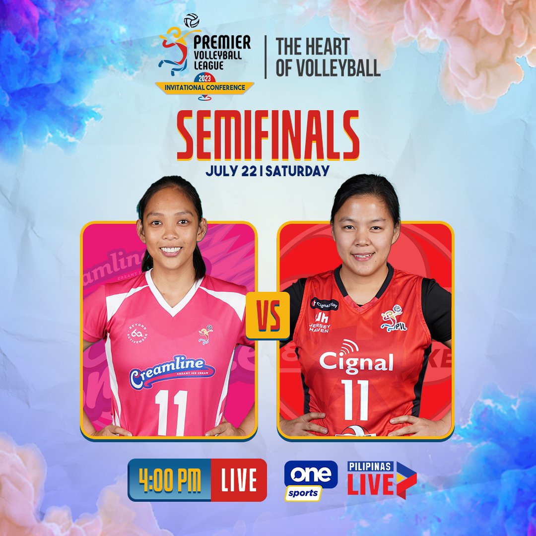 OneSportsPHL's tweet photo. The semis race is heating up! 🔥 

Chery Tiggo and Choco Mucho’s classification match will get things going at 9:00 a.m. followed by an exciting triple serving of semifinal action LIVE on One Sports and Pilipinas Live! 🏐

#PVL2023 #TheHeartofVolleyball #PVLonOneSports https://t.co/qk5Gqwv0Mu
