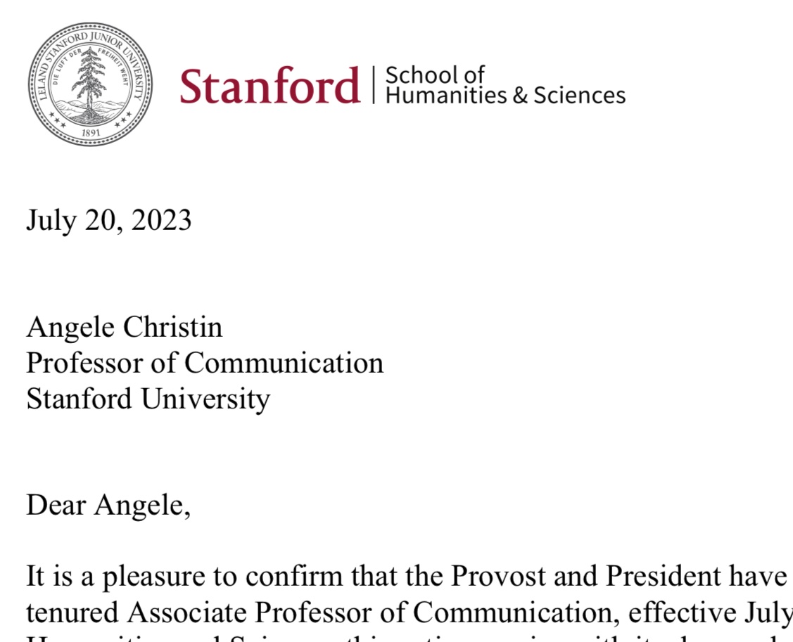 Today I learned that I got tenure at @stanford Communication! It took so many people, so much support. I feel incredibly grateful and fortunate. Also, neat timing that there was still a president around to sign it 🤗🎉