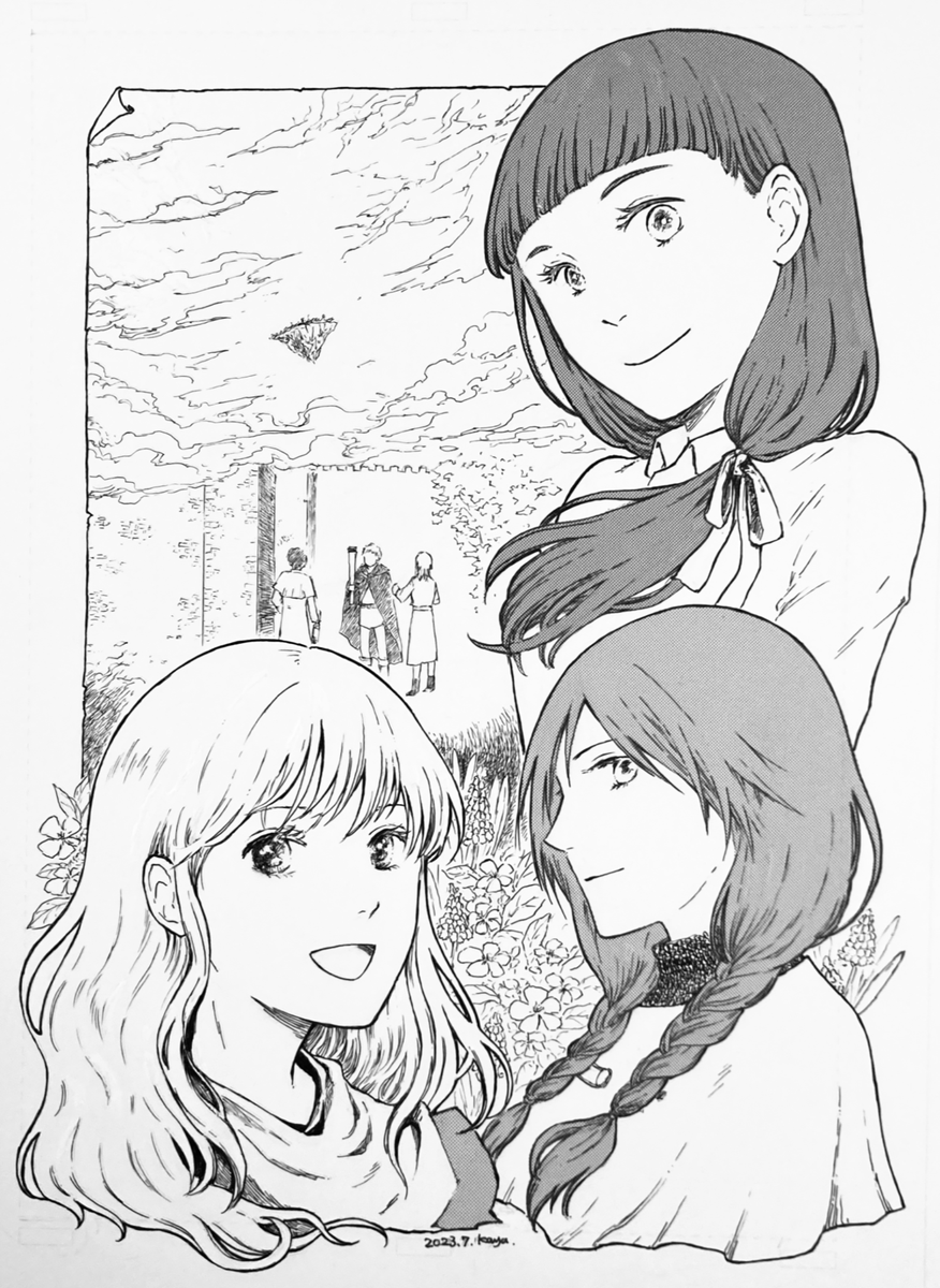 skebで初依頼!kayaさん@810kayaにお願いして我が趣味漫画のキャラを描いていただきました☺️ 美しい~~~~可愛い~~~麗しい…!!細かくかつ高解像度なので隅々まで見ちゃう…!ありがとうございます…!本の表紙みたい…!これを眺めれば夏バテも防げるってものです