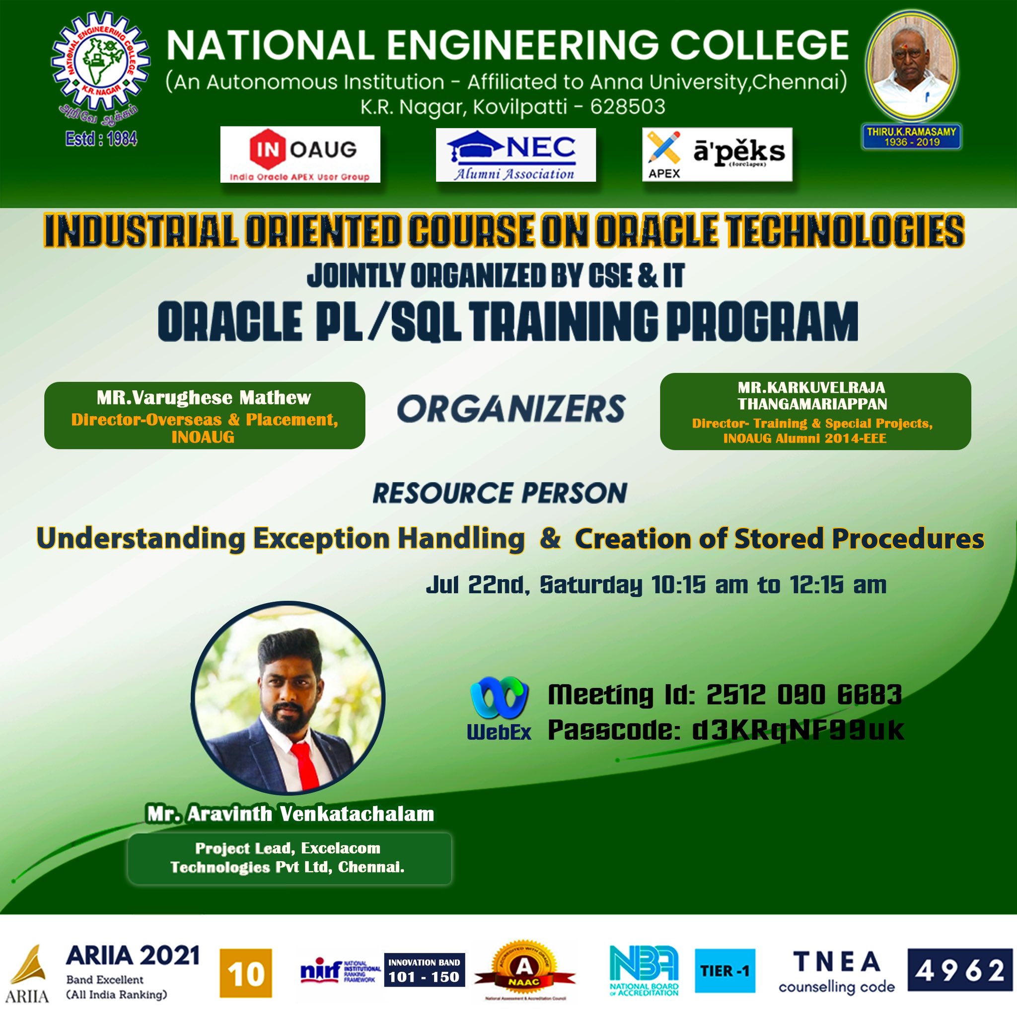 Karkuvelraja thangamariappan on twitter industrial oriented course