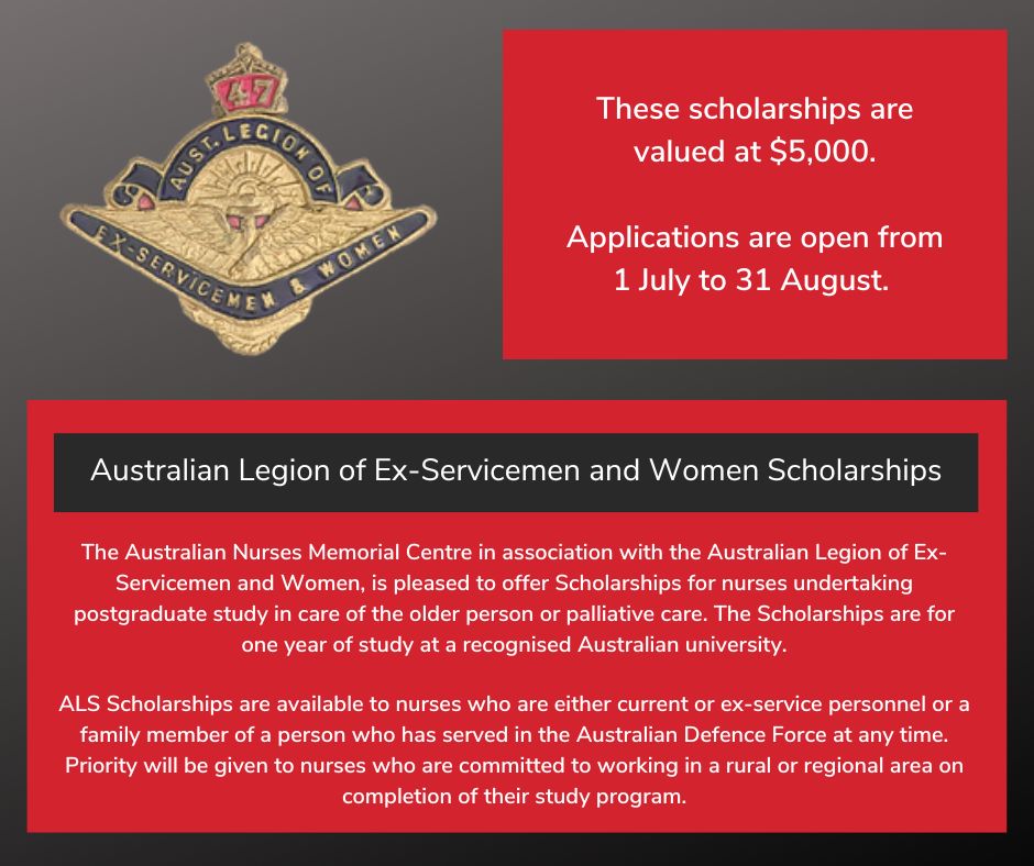 The ANMC, in association with the Australian Legion of Ex-Servicemen and Women, is pleased to announce that applications for the 2024 Australian Legion of Ex-Servicemen and Women Scholarships, valued at up to $5,000, are now open.

More details on our website.