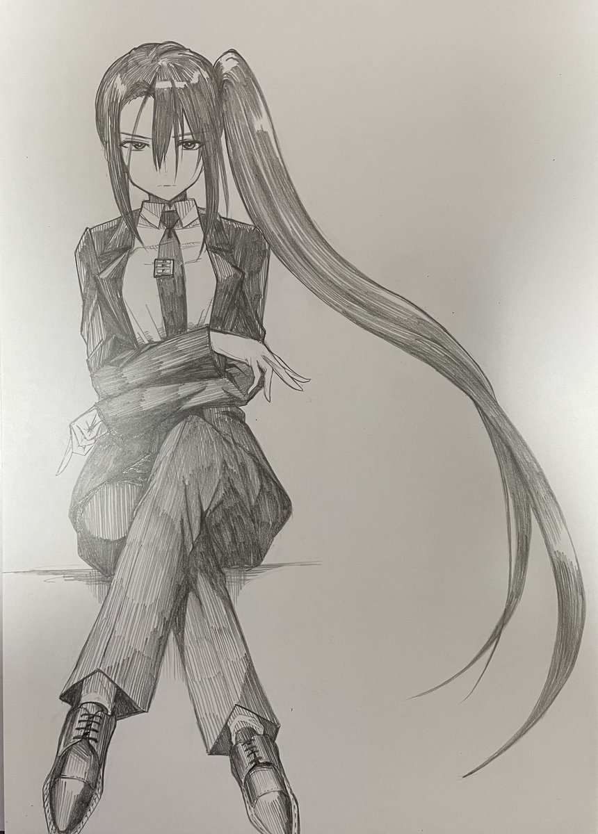 nachi (kancolle) 1girl long hair solo monochrome greyscale side ponytail crossed legs  illustration images
