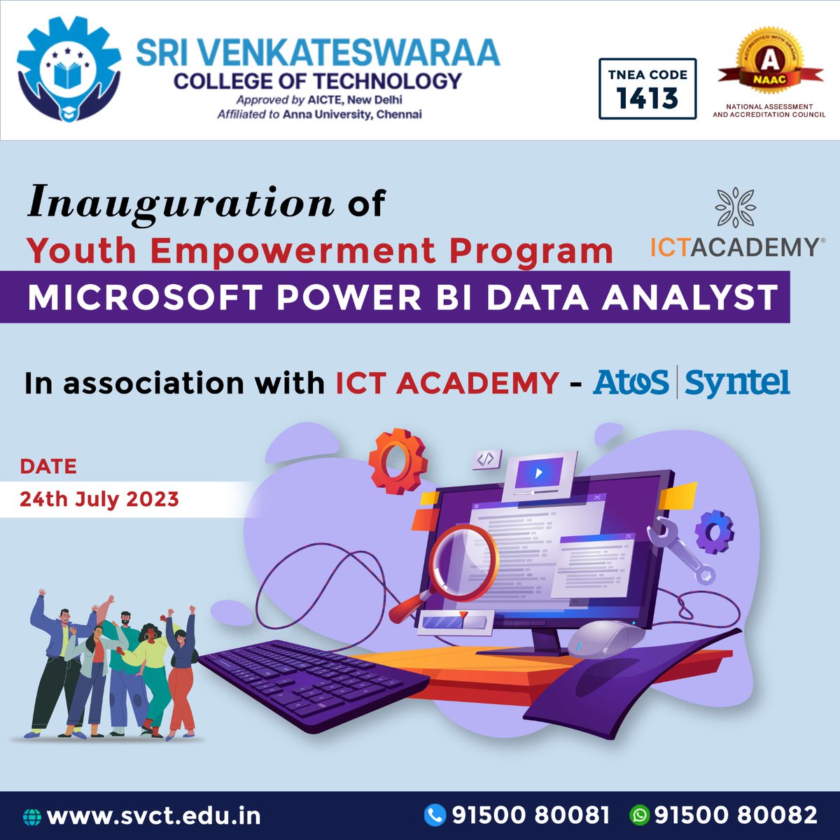 SVCT is organizing a grand Youth Empowerment Program on Microsoft Power BI Data Analyst in association with ICT Academy and Atos | Syntel

#youthEmpowement #Microsoft #PowerBI #DataAnalyst #ICTAcademy #Atos #syntel