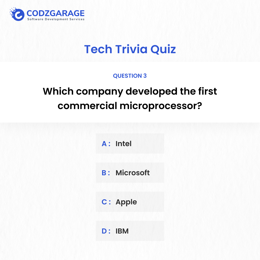 Codzgarage's tweet photo. 🧠 Test your tech knowledge with our Tech Trivia Quiz!
Comment your answers below and earn virtual badges for each correct response. Let's see how well you know the world of technology! 💡
#techcommunity #techcareerskills #quiz #quiztime #questionoftheday #codzgarage https://t.co/yfGKDVHnQC