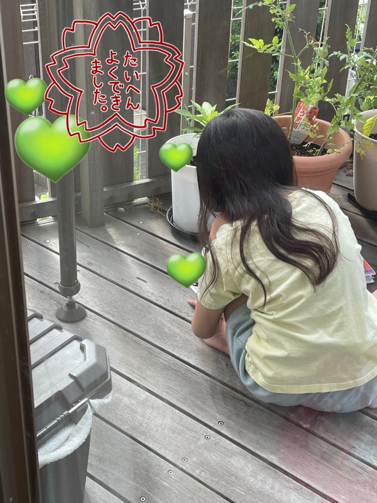 長女の夏休み初日。
ラジオ体操→朝ごはん→ホウセンカの観察→ドリル1ページ→かき氷作り🍧→リコーダーの練習
38日間も休みらしい。マイペースで過ごしてほしい。（学童行き渋ってるので親は交代で在宅し見守ります）