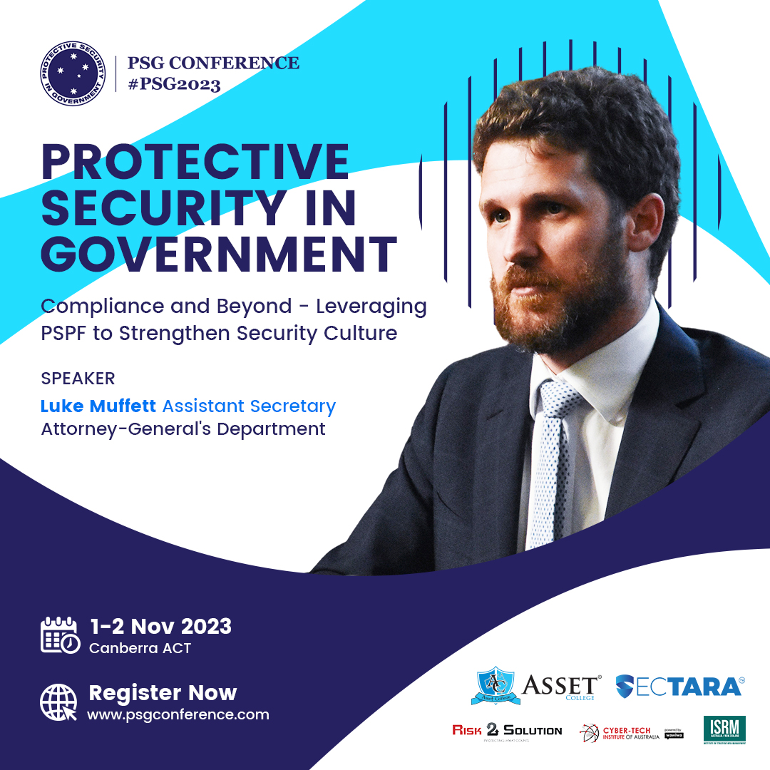 psgconference's tweet photo. 📣 Join us at #PSG2023 for an insightful session with Luke Muffett, @agdgovau Assistant Secretary, exploring the valuable insights into PSPF's crucial role in supporting Australian Governments in maintaining a strong security culture. 

Secure your spot ➡️ https://t.co/MGFGumLO2g https://t.co/MO6i5B3Rdi