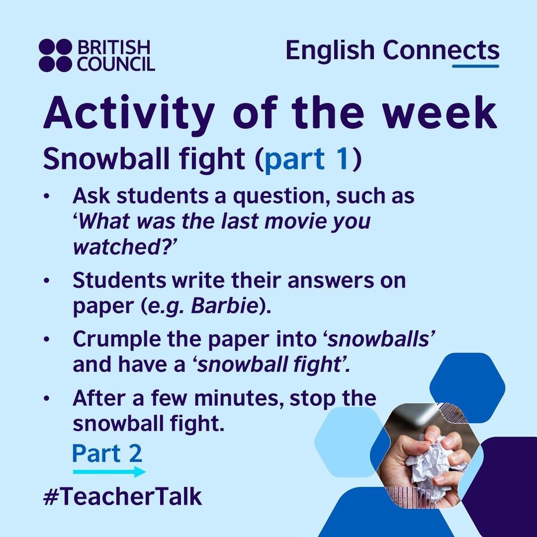 lkBritish's tweet photo. This energising activity can be used as a warmer with most levels with any topic.
Give us a ❤️if you like this activity.
#Games #Warmers #ActivityOfTheWeek #TeacherTalk https://t.co/LT1k3BPBCV