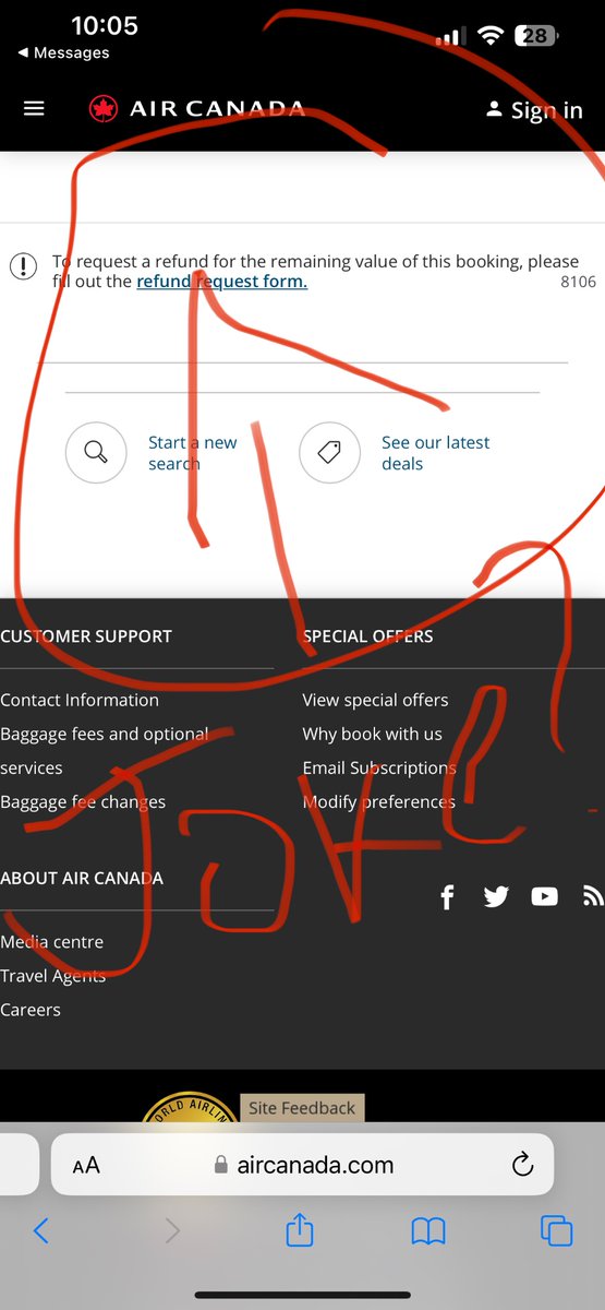 Christine_Rose3's tweet photo. @AirCanada joke!! Their response to everything is DM us. Even though they cancel a flight 24hrs before departure. They do not respond to DMs their online app gives error message and you wait 3 hours on hold! #ConsumerRights #airpassengerprotectionregulations https://t.co/tFxa0jatkr
