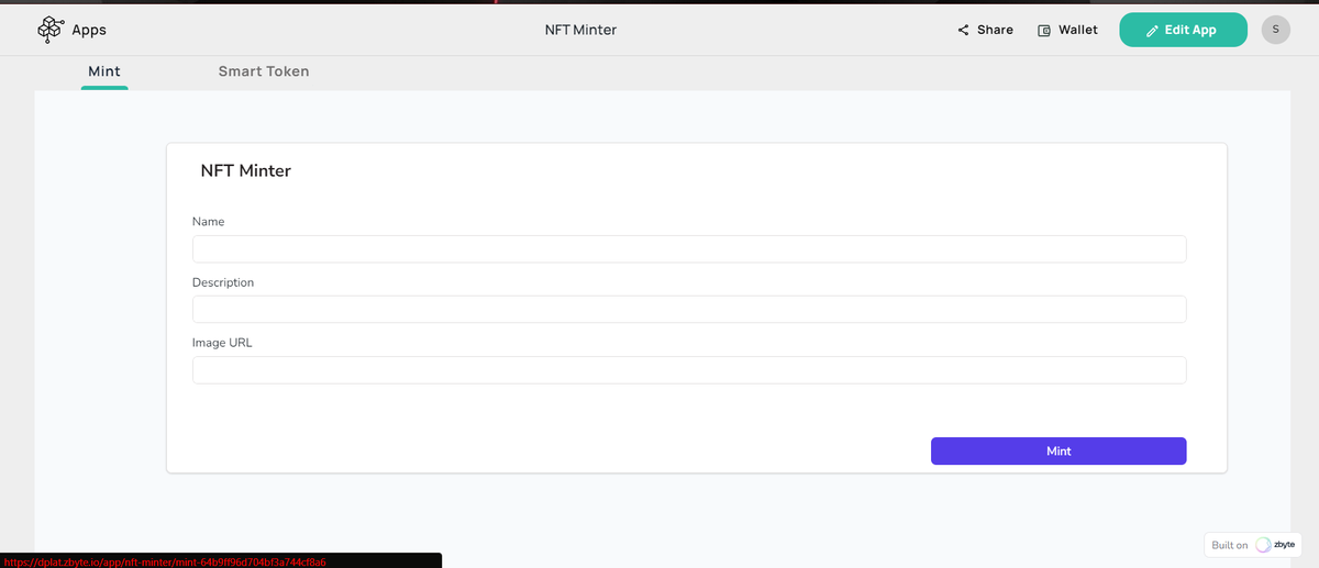 _Shreeyash's tweet photo. I just built my first NFT Minter dApp on @zbyte_io ๐
Now I can build a decentralized app by using simple drag-and-drop features.
My dApp link:
https://t.co/mn4UggwTjp
#BuildWithzbyte https://t.co/OmumEBRTl6