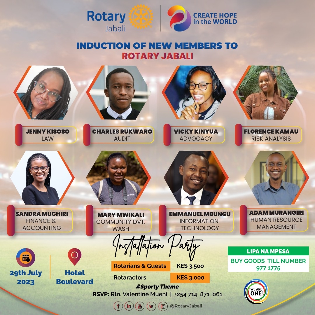 🥁 Drum rolls... 🥁

🌟 Exciting News✨! 🎉 Join us as we Welcome our Newest Members of the Rotary Jabali! 🌟

🌟 Welcome aboard! 🚀 #RotaryJabali #WeareOne🤝 #CreateHopeintheWorld🫂#NewMembers #ServiceAboveSelf #RotaryFamily 🎉🎉