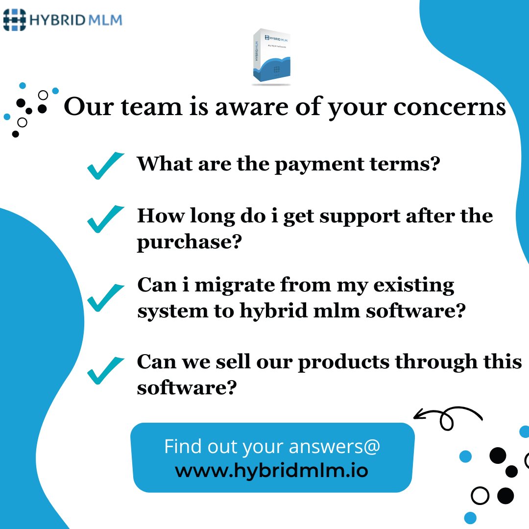 HybridMlm's tweet image. Developers of Hybrid MLM software are highly qualified and available around-the-clock to answer any questions you may have. Please get in touch with us if you have any more queries.  👉 hybridmlm.io
#mlm #mlmbusiness #mlmsoftwaredevelopment #mlmsoftware