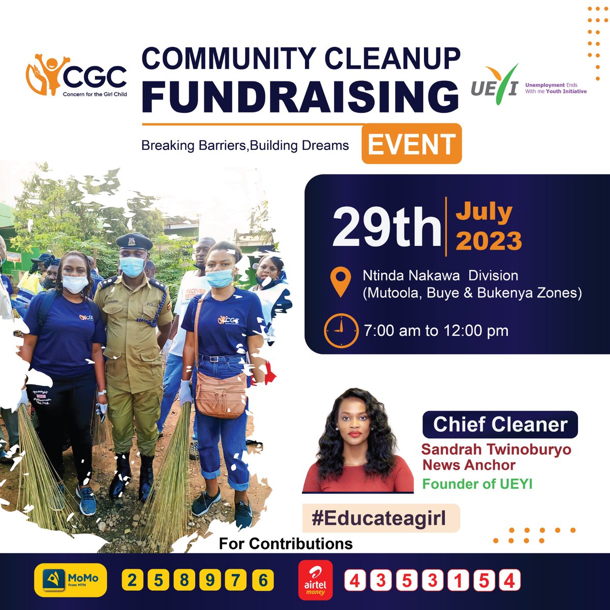 cgc_uganda's tweet photo. 🌟Join us on July 29th as we impact Community through a clean up Fundraising campaign! Support us raise funds for skilling teenage mothers, through breaking barriers and building their dreams! Together, we can make a difference in their lives. #EmpowerGirls #educate @ueyi_uganda https://t.co/YJYMQgkkGz