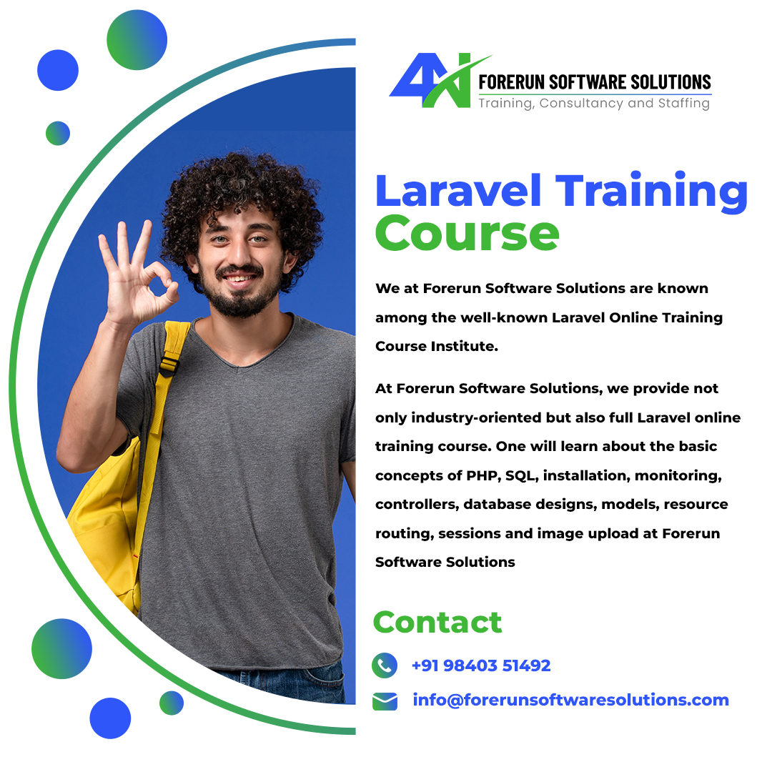 ForerunSoftware's tweet image. 🚀 Forerun Software Solutions is thrilled to announce our latest offering: "Mastering Laravel - A Comprehensive Training Course"! 🎉
#LaravelTraining #laravel #php #html #css