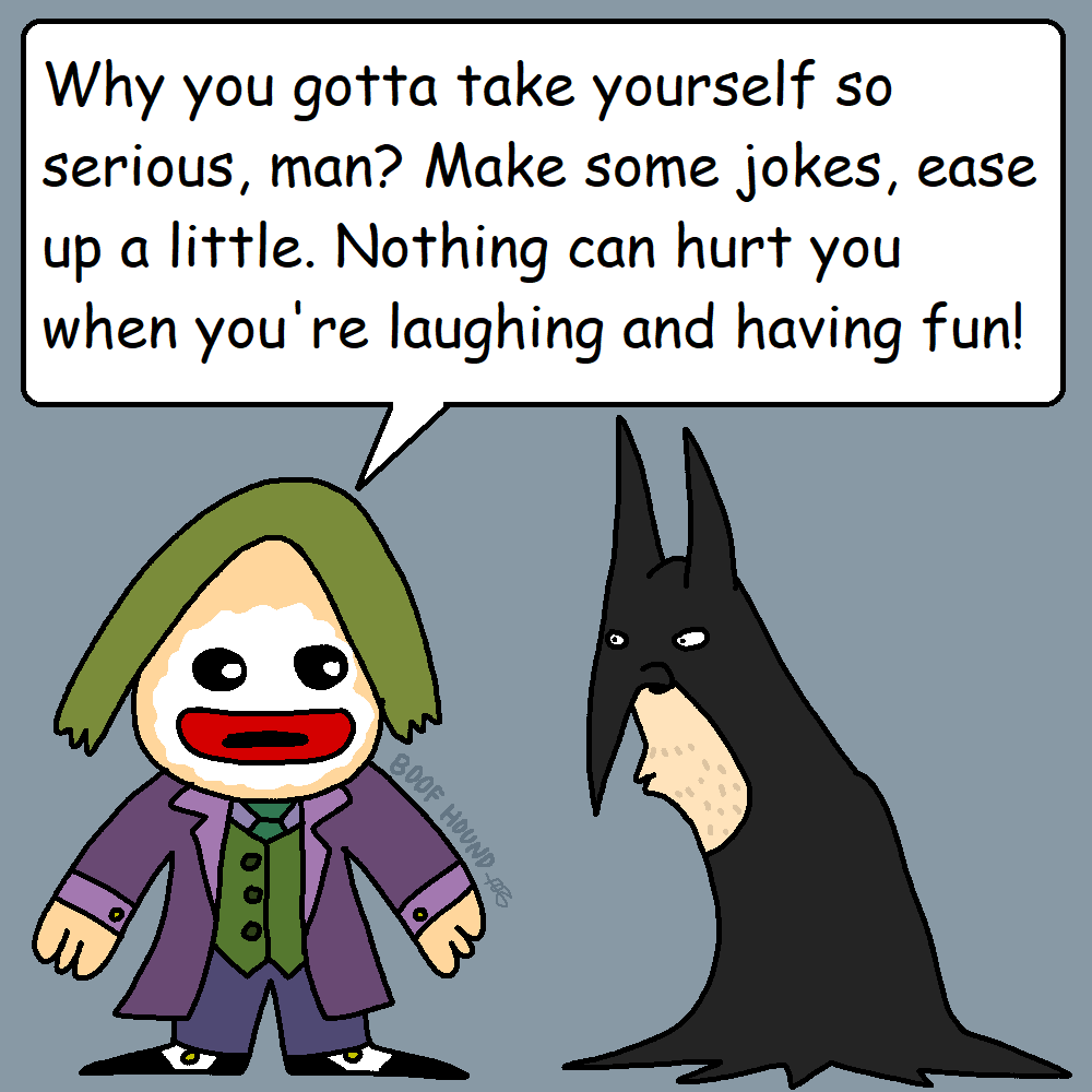indralinium's tweet photo. The joke guy provides a message we could all relate to once in a while. The bat guy proceeded to violently kill the joke guy.
#batman #joker #dccomics #mspaint #art https://t.co/fkxFMrajLZ