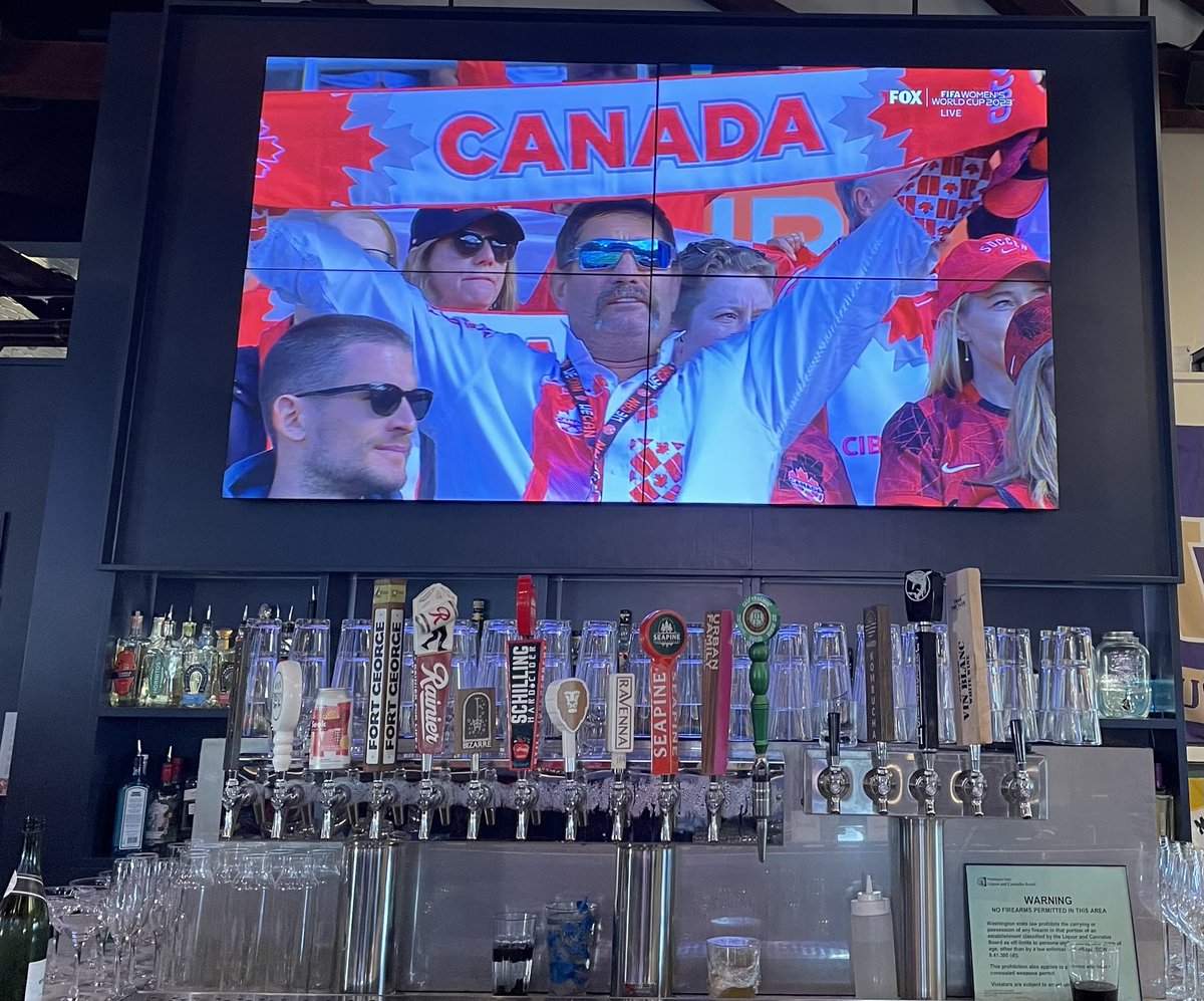 Cheering on 🇨🇦 @CANWNT @FIFAWWC at @RoughTumblePub. Thank you Jan Barnes for your generous hospitality. “When women win, we all win.” ❤️🇨🇦