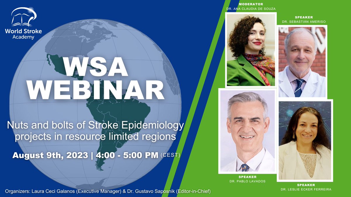 World Stroke Academy (@worldstrokeed) on Twitter photo 🚨Webinar Alert!
Join us to learn about the importance of conducting #epidemiology research in #Latam
🗓️ August 9th, 4PM CEST
Moderator <a href="/AnaFightStroke/">AnaClaudiaSouza</a>
Speakers:
Dra Leslie Ecker 🇧🇷
<a href="/PabloLavados/">Pablo M Lavados</a> 🇨🇱
<a href="/sameriso/">Sebastian Ameriso</a> 🇦🇷
<a href="/SIECV_IASO/">SIECV-IASO</a> <a href="/ALATACV/">Alianza Joven Latinoamericana contra el ACV</a>
+info & register:
world-stroke-academy.org/webinars/nuts-… 🚨Webinar Alert!
Join us to learn about the importance of conducting #epidemiology research in #Latam
🗓️ August 9th, 4PM CEST
Moderator <a href="/AnaFightStroke/">AnaClaudiaSouza</a>
Speakers:
Dra Leslie Ecker 🇧🇷
<a href="/PabloLavados/">Pablo M Lavados</a> 🇨🇱
<a href="/sameriso/">Sebastian Ameriso</a> 🇦🇷
<a href="/SIECV_IASO/">SIECV-IASO</a> <a href="/ALATACV/">Alianza Joven Latinoamericana contra el ACV</a>
+info & register:
world-stroke-academy.org/webinars/nuts-…