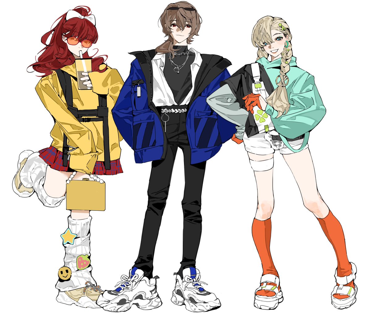 jacket white footwear blue jacket pants socks multiple girls sunglasses  illustration images