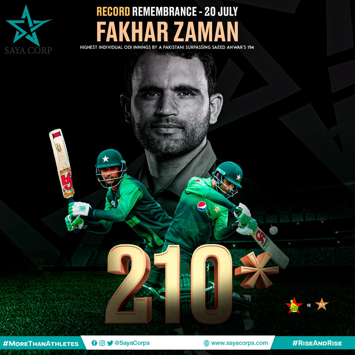 #OnThisDay 2018, @FakharZamanLive brilliance lit up the glory.

✨ 🇵🇰's first Double Centurion in ODIs
✨ 5️⃣th highest individual score in ODI history.

The #SayaCorporation opening batter struck a memorable 2️⃣1️⃣0️⃣* against 🇿🇼 to enter the records book.

#MoreThanAthletes