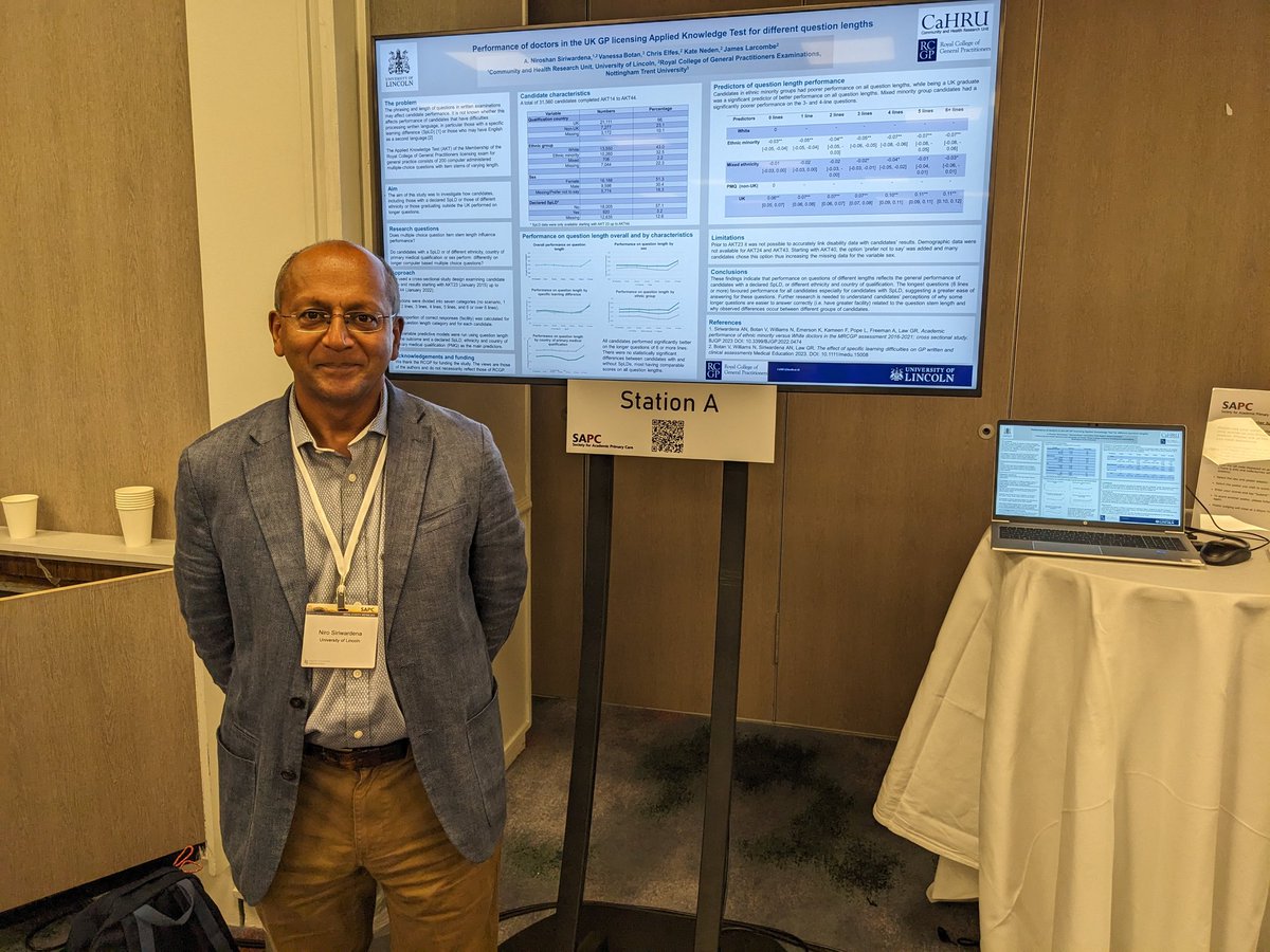 CaHRU_UoL's tweet image. @nsiriwardena presenting our study on performance on MRCGP AKT questions of different length #SAPC2023