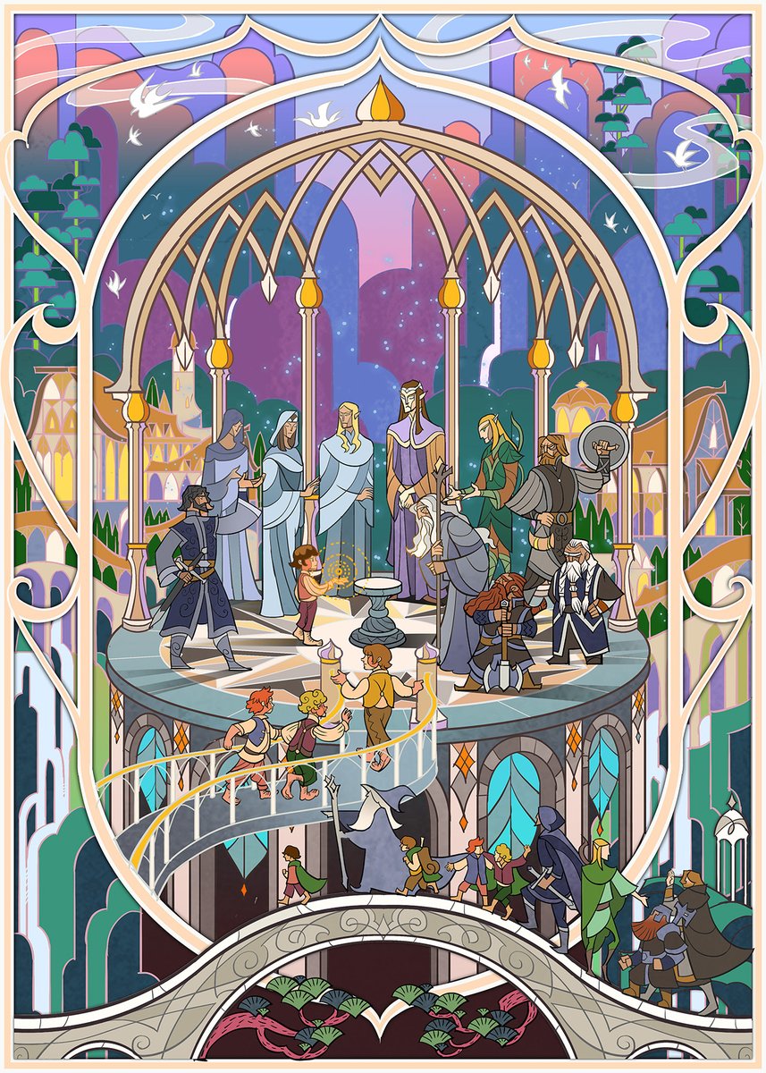 Beathing2004Guo's tweet photo. 《Council of Elrond》 The main purpose of the council was to discuss what should be done with the One Ring, which was brought there by the Ring-bearer Frodo Baggins，（after so many years I try to make new LOTR arts🤣） https://t.co/7T3SSErWLM