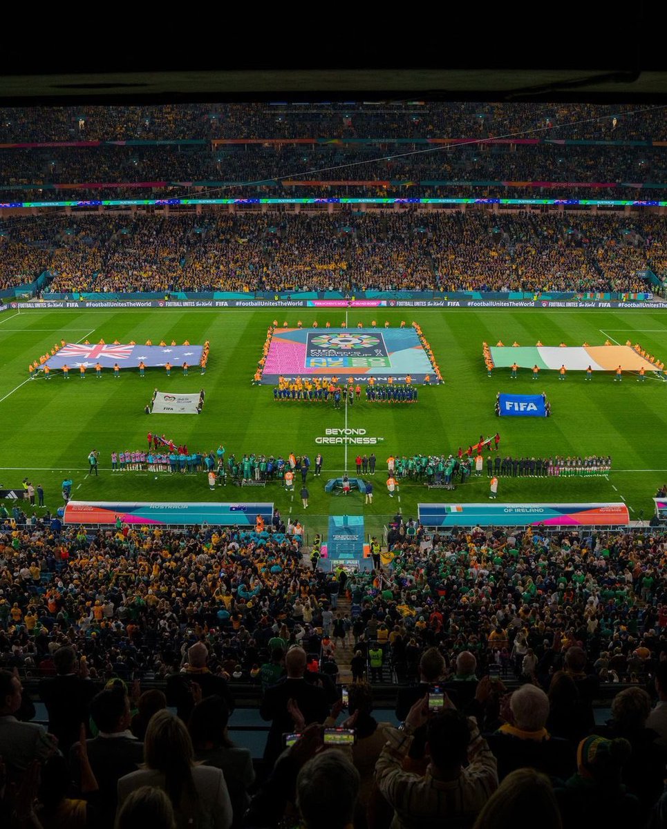As an honorary cheerleader of the Aussie team, Ambassador Kennedy attended the Australia vs Ireland match with the Secretary of the Navy (or SECNAV), Carlos Del Toro, kicking off FIFAWWC with a win (1-0) last night in Sydney! #FIFAWomensWorldCup! 
GO MATILDAS (&amp; USWNT)! 🇦🇺⚽️🇺🇸