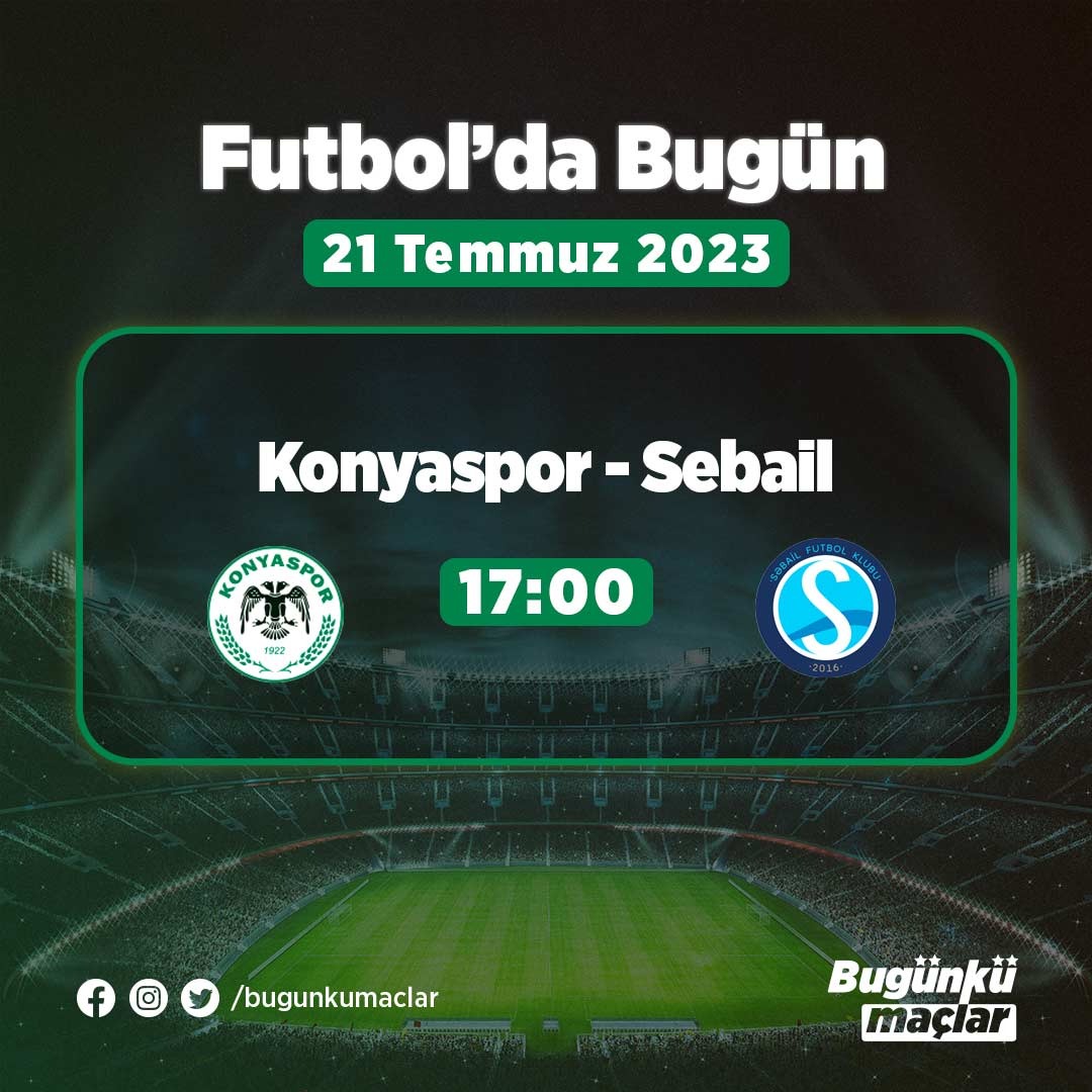bugunkumaclar's tweet photo. ⚽🥅 Futbol'da Bugün
Konyaspor 🆚 Sebail
🗓 21 Temmuz Cuma
🕢 17.00
#futbol #konyaspor #sebail #bugunkumaclar #football #konya #futboldabugun https://t.co/m5Dr7zpnyK