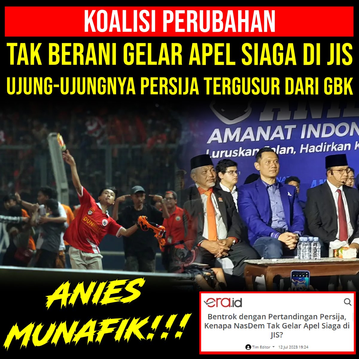 fannyalisaa's tweet photo. Koalisi Perubahan Tak Berani Gelar Apel Siaga di JIS, Ujung-Ujungnya Persija Tergusur dari GBK
PDIP
Positif
Marlo
Jerome Polin
Cakra Khan https://t.co/JbL3QHdY1Z
