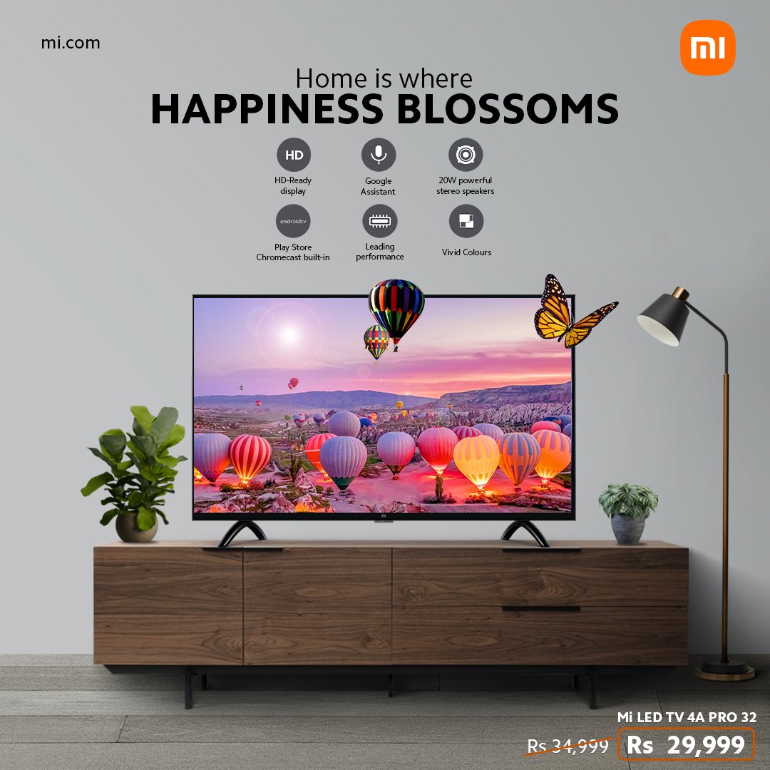 XiaomiNepal's tweet photo. Discover happiness at home with Mi LED TV 4A PRO 80 cm Nepal's Smartest Android TV
Vivid colors, powerful speakers, and seamless streaming with Play Store &amp; Chromecast.  

#MiTV4APro #SmartAndroidTV #HomeEntertainment #GoogleAssistant #NepalTech https://t.co/vUQwwkchGl