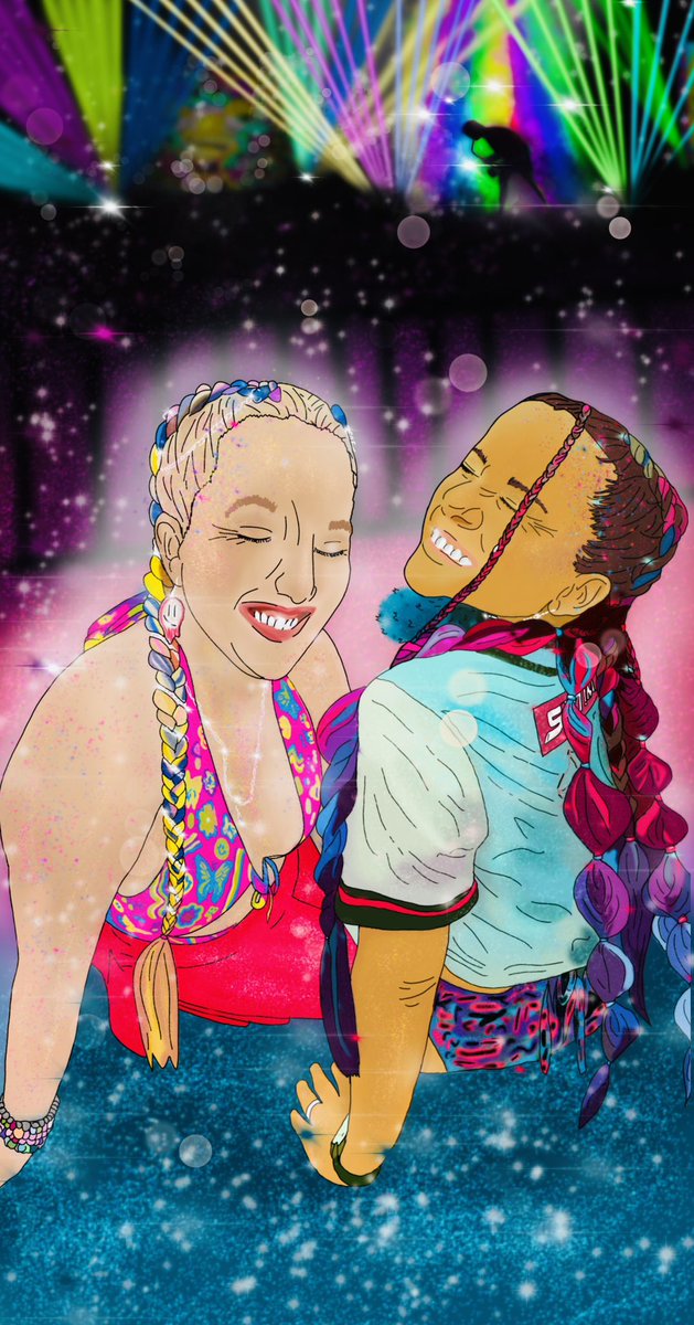 chels_g9's tweet photo. bestie missed the end of our last Griz set due to hitting her head on the rail &amp; we didn’t get our pic😔 so I made this on procreate for us🫶🏼✨ (can you find all the little details?🌈) https://t.co/32Ikon3vBm