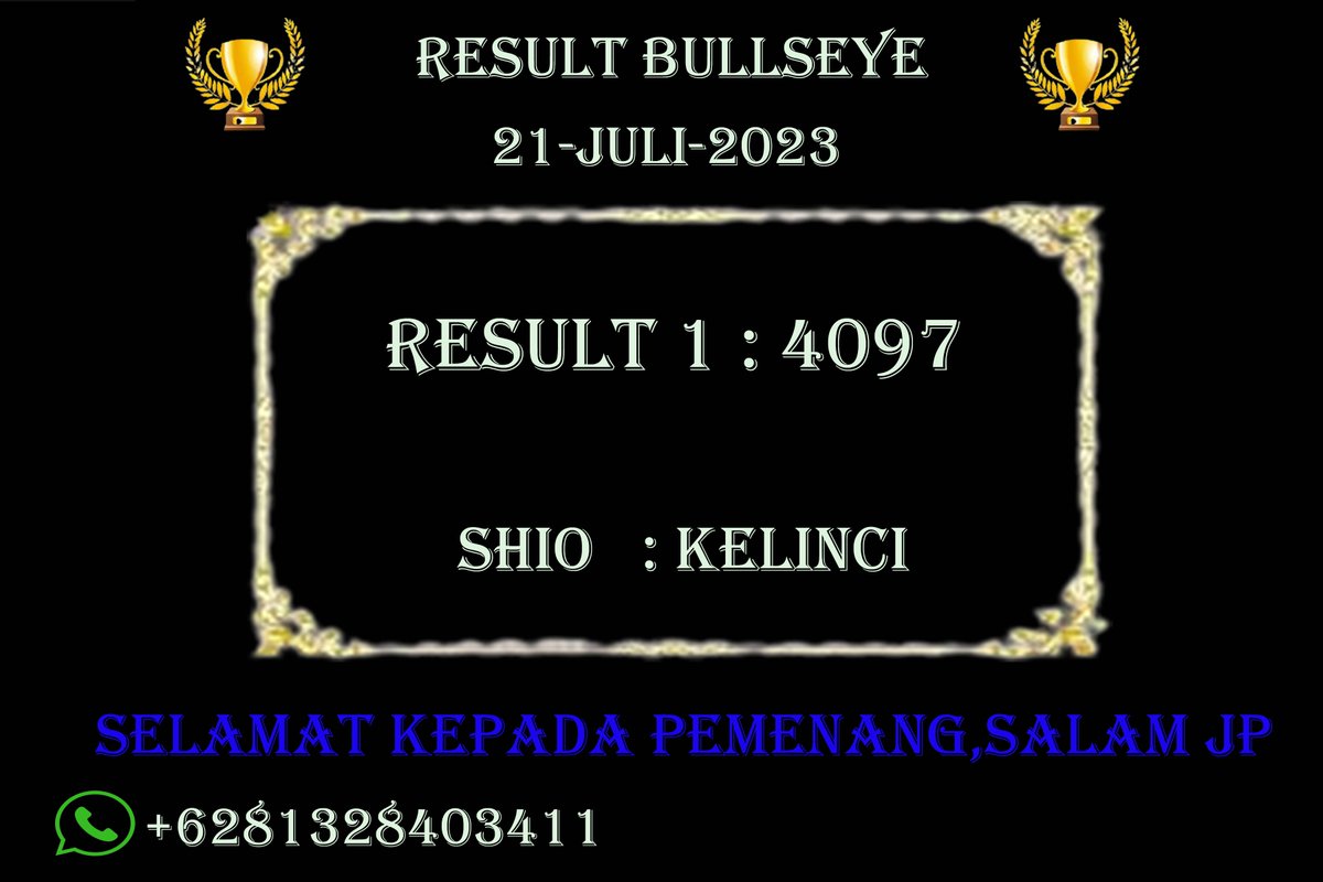 RIZKI_HOKI_'s tweet photo. BULLSEYE 21-JULI-2023
SELAMAT KEPADA PEMENANG SALAM JPπ€
ππππ πππππ πππππππππ ππππππππ ππ LANGSUNG JAPRI WA RIZKI HOKI DI 0813-2840-3411
ππππππππ πππππ πππππ !π€
#sydney #togelsydneyhariini #hongkong #sgppools #sydneyjitu #hkpools https://t.co/E279D5WEnW