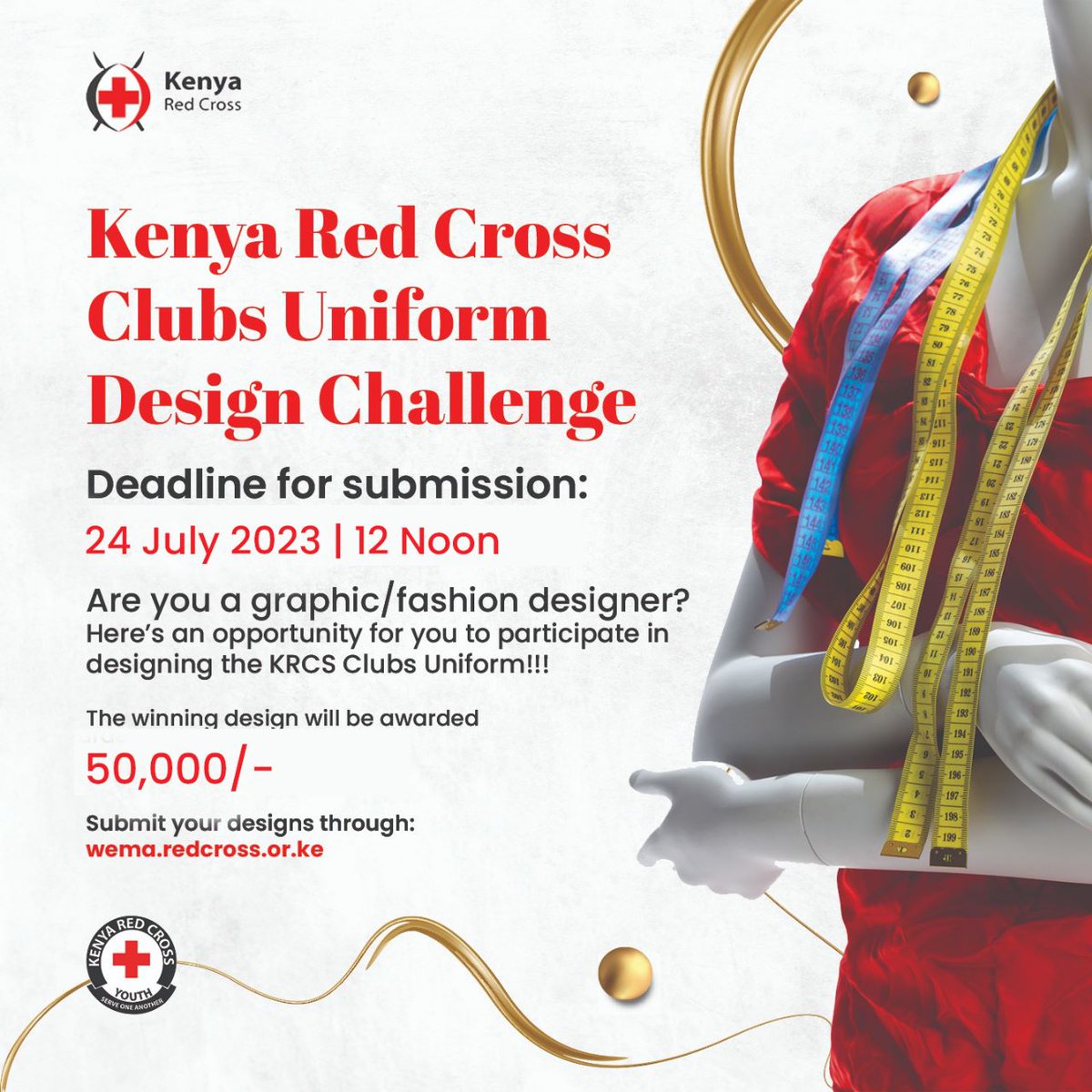 Are you the one that we are looking for? 🎨 Calling all talented designers & passionate volunteers! 🌟 Join the @KenyaRedCross Uniform Design Challenge! ⏰ Deadline: July 24th, 12 noon. 💰 Win Ksh 50,000/= & make an impact with your design! 🔗 Submit on Wema platform:…