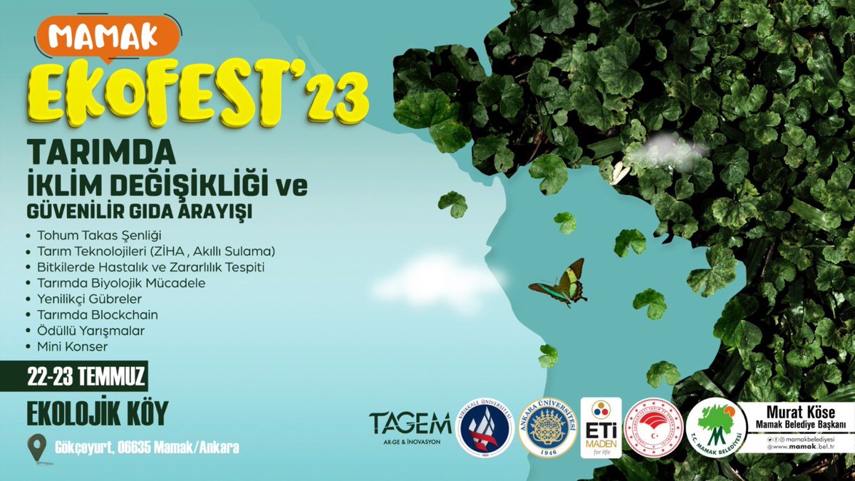 MamakBelediyesi's tweet photo. Bu Haftasonu Ekolojik Köy'de Ekofest Rüzgarı Esecek
Bibirinden renkli etkinliklerin yapılacağı festivalimize tüm halkımız davetlidir...
Tarih:22.07.2023 -23.07.2023
Saat: 10:00
Yer: Gökçeyurt Mahallesi, Ekolojik Köy https://t.co/Mhe77bGpDB