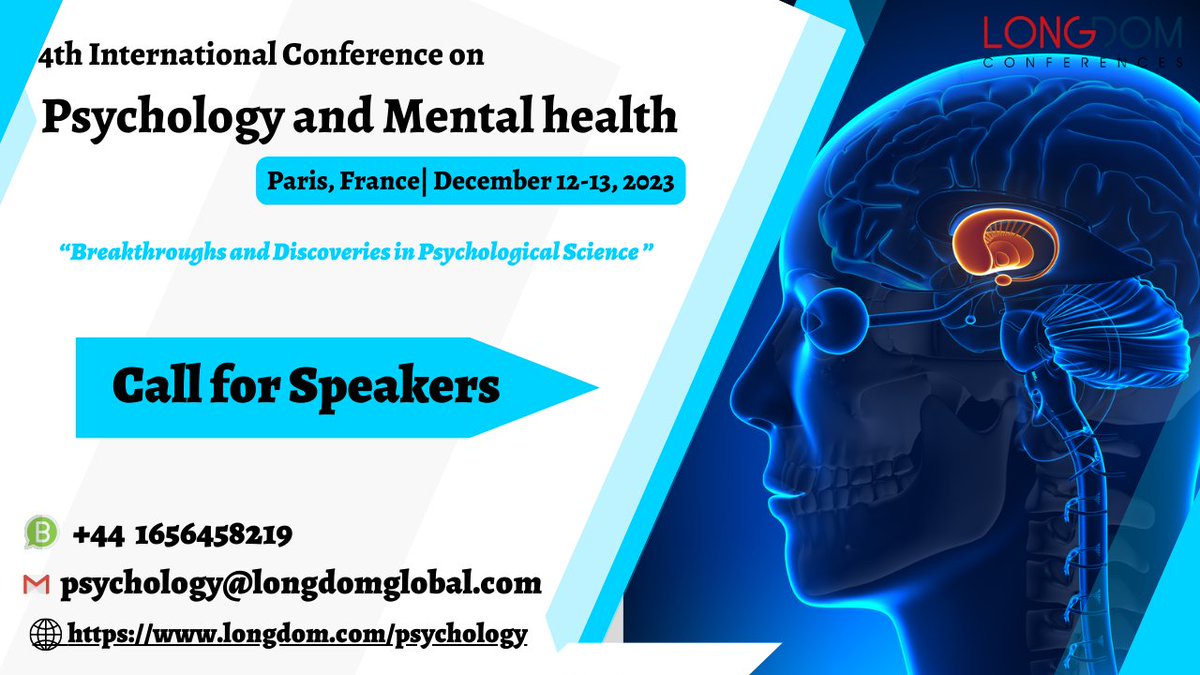 Meet our experts at International Conference on #Psychology &amp; #Mental_Health which is the globe to the prestigious event on December 12-13, 2022 in #Paris#France.
Website: lnkd.in/dQ4urGj4
Email: psychology@longdomglobal.com
WhatsApp us: +441656458219
#Parisevents