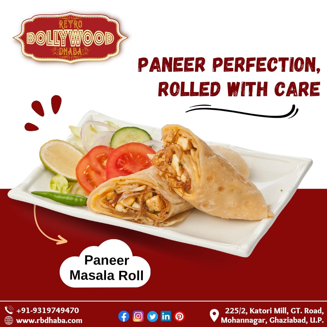 RetroBdhaba's tweet photo. "Experience the fusion of flavors in our Paneer Masala Roll at Retro Bollywood Dhaba! 🌯✨"

Each bite is a burst of savory goodness that will leave you craving for more. 

#RBD #PaneerMasalaRoll #BollywoodFlavors #FoodieLife #BollywoodFoodCravings #RollingDelights https://t.co/oH56qgsgUH