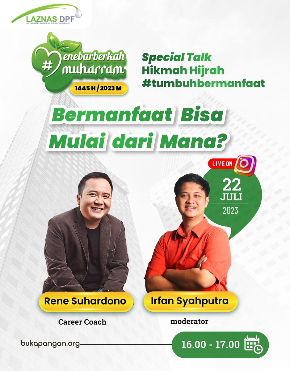 pernah kepikiran ga sih gimana menjadi orang yang lebih bermanfaat?

Jika iya, maka kamu wajib join live Instagram kami dengan tema "Bermanfaat Bisa Mulai dari Mana?"

live akan berlangsung melalui instagram <a href="/bukapangan/">bukapangan</a> tanggal 22 Juli 2023 Pukul 16.00 Wib.