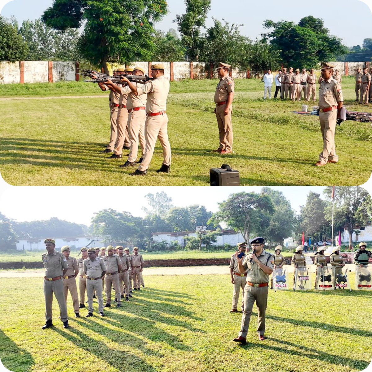 amrohapolice's tweet photo. #SP_ अमरोहा @langeh_ips द्वारा शुक्रवार परेड के उपरान्त पुलिस लाइन में आकस्मिक परिस्थिति, दंगा/बलवा आदि से निपटने व नियंत्रण हेतु पुलिसकर्मियों को दंगा नियन्त्रण उपकरणों से बलवा ड्रिल का अभ्यास कराया गया,शस्त्र हैंडलिंग का प्रशिक्षण व अर्दली रुम कर आवश्यक दिशा निर्देश दिये गये। https://t.co/BuFx2frwAs